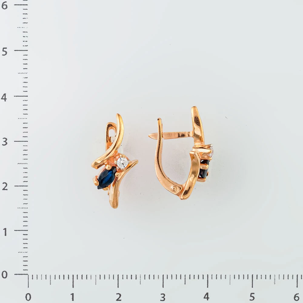 Серьги с сапфиром синтетическим из красного золота 585 пробы