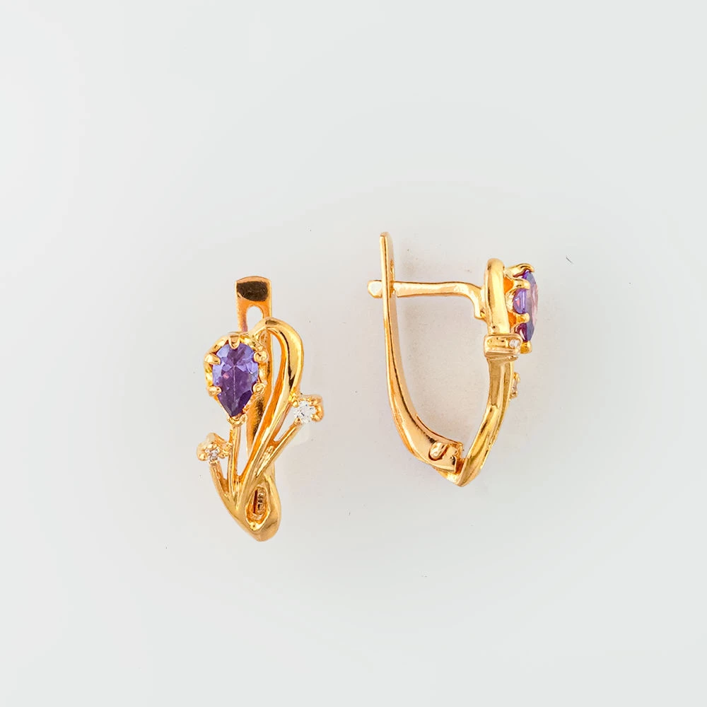 Серьги с ситаллом из красного золота 585 пробы