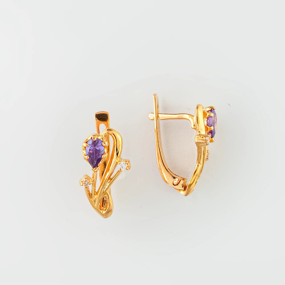 Серьги с ситаллом из красного золота 585 пробы