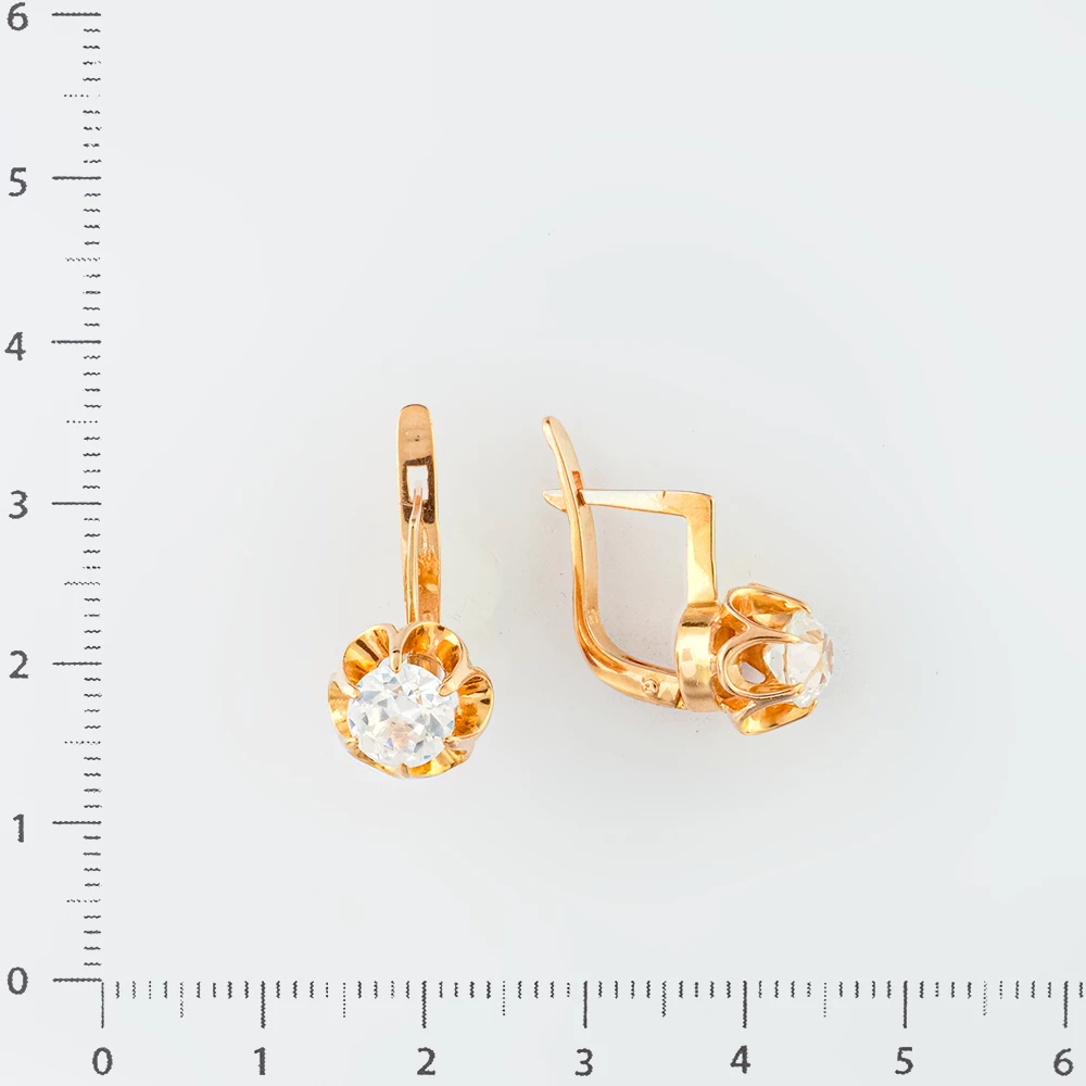 Серьги с фианитом из красного золота 583 пробы