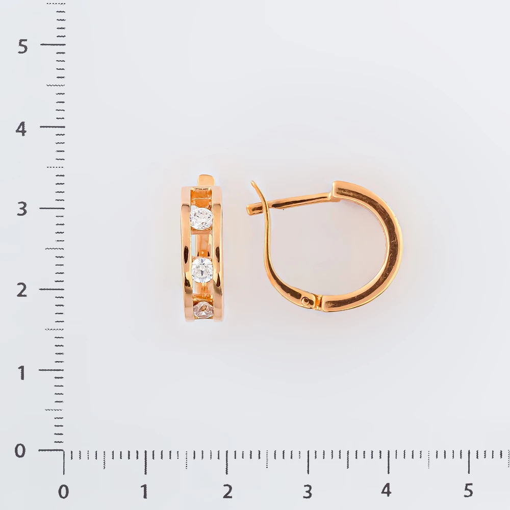 Серьги с фианитом из красного золота 585 пробы