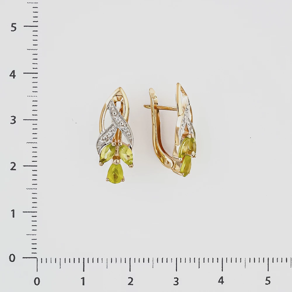 Серьги с хризолитом из красного золота 585 пробы