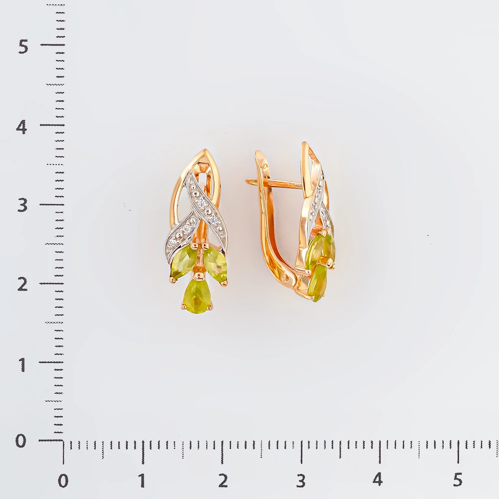 Серьги с хризолитом из красного золота 585 пробы
