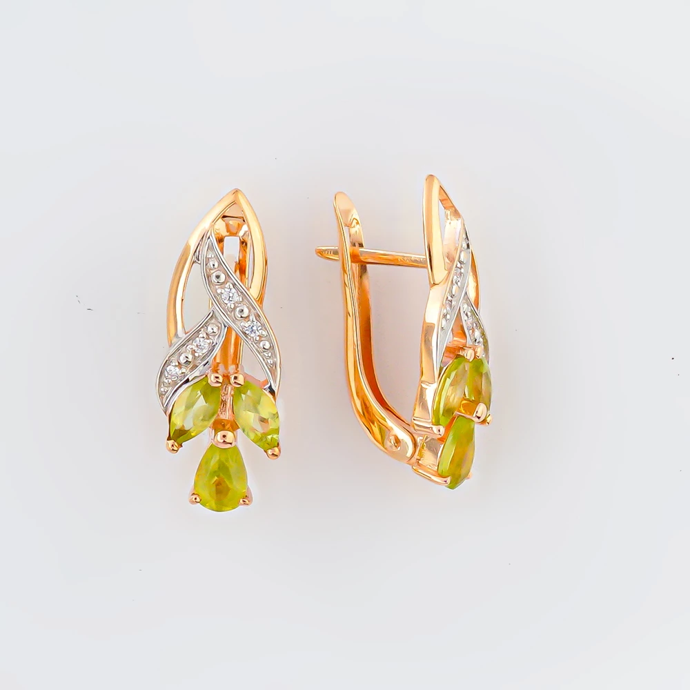 Серьги с хризолитом из красного золота 585 пробы