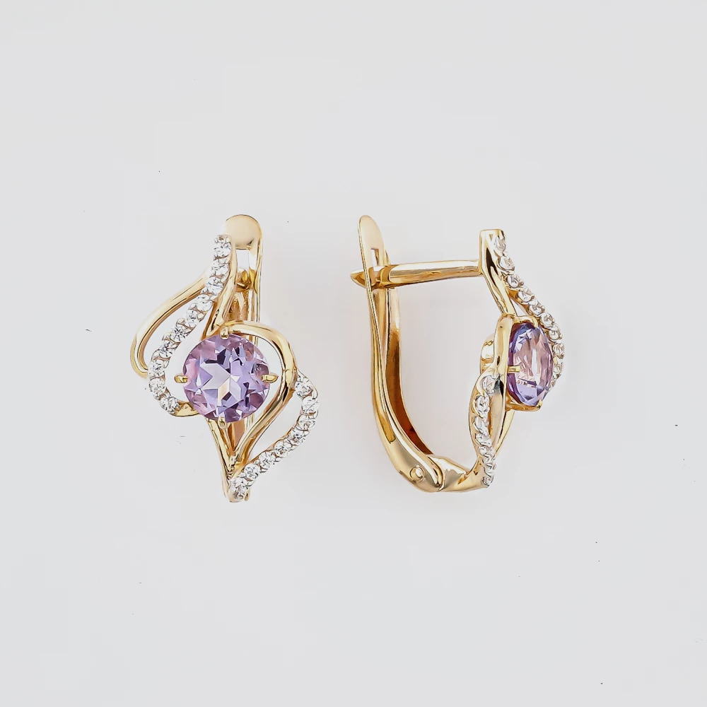 Серьги с аметистом из красного золота 585 пробы