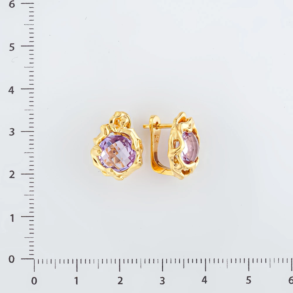 Серьги с аметистом из желтого золота 585 пробы
