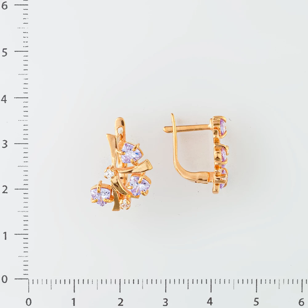 Серьги с фианитом из красного золота 585 пробы