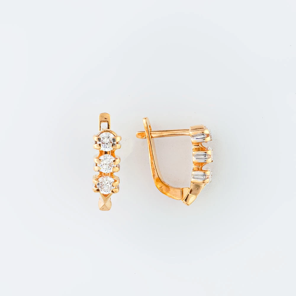 Серьги с фианитом из красного золота 585 пробы