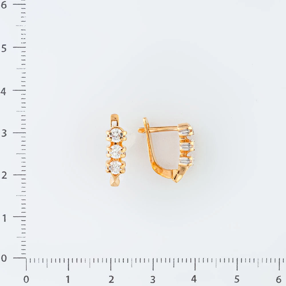 Серьги с фианитом из красного золота 585 пробы
