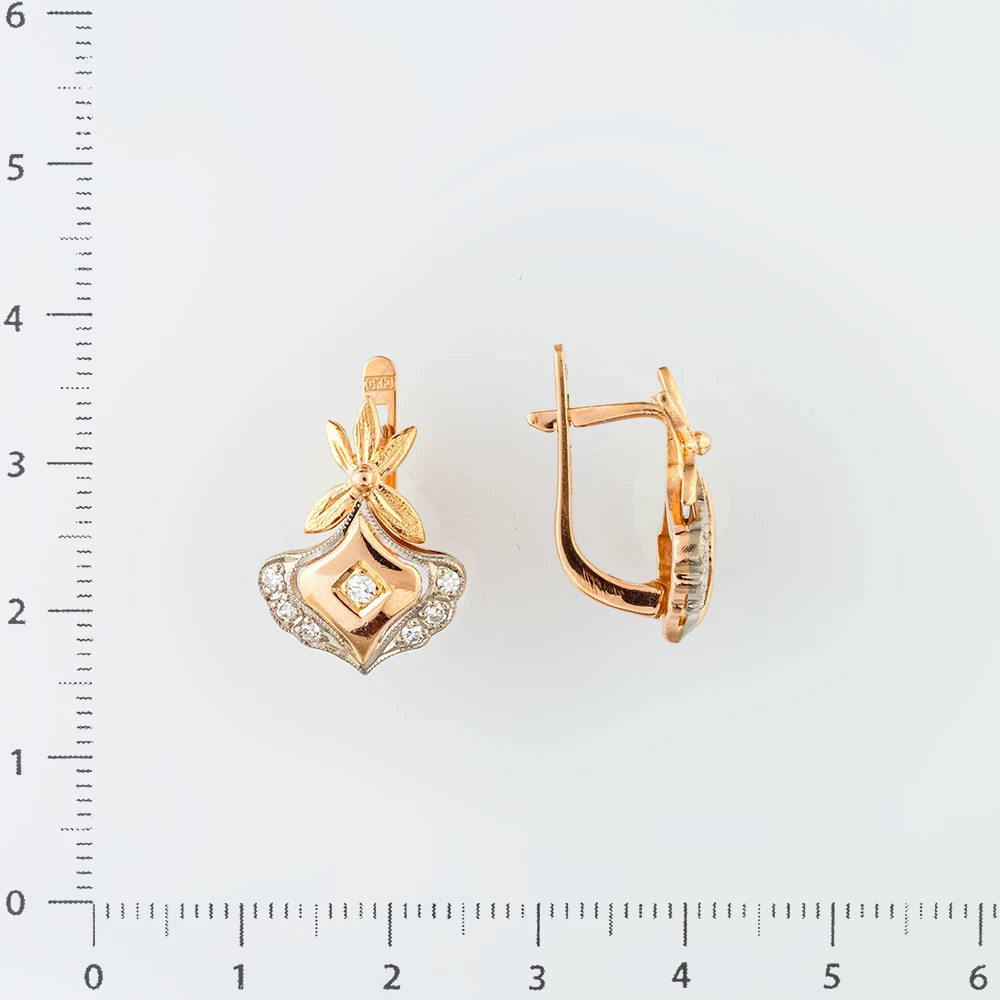 Серьги с бриллиантом из красного золота 583 пробы