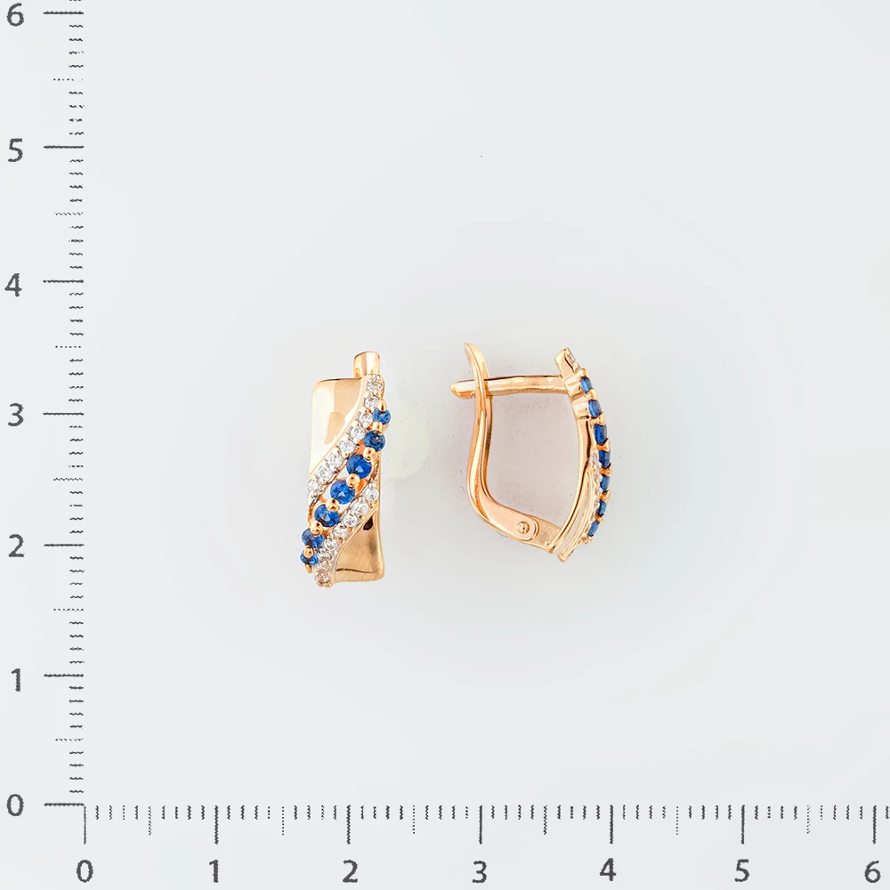 Серьги с фианитом из красного золота 585 пробы