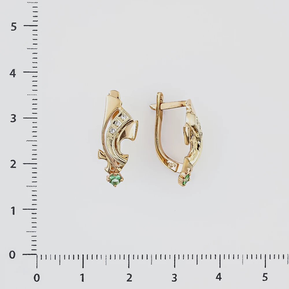 Серьги с изумрудом из красного золота 585 пробы