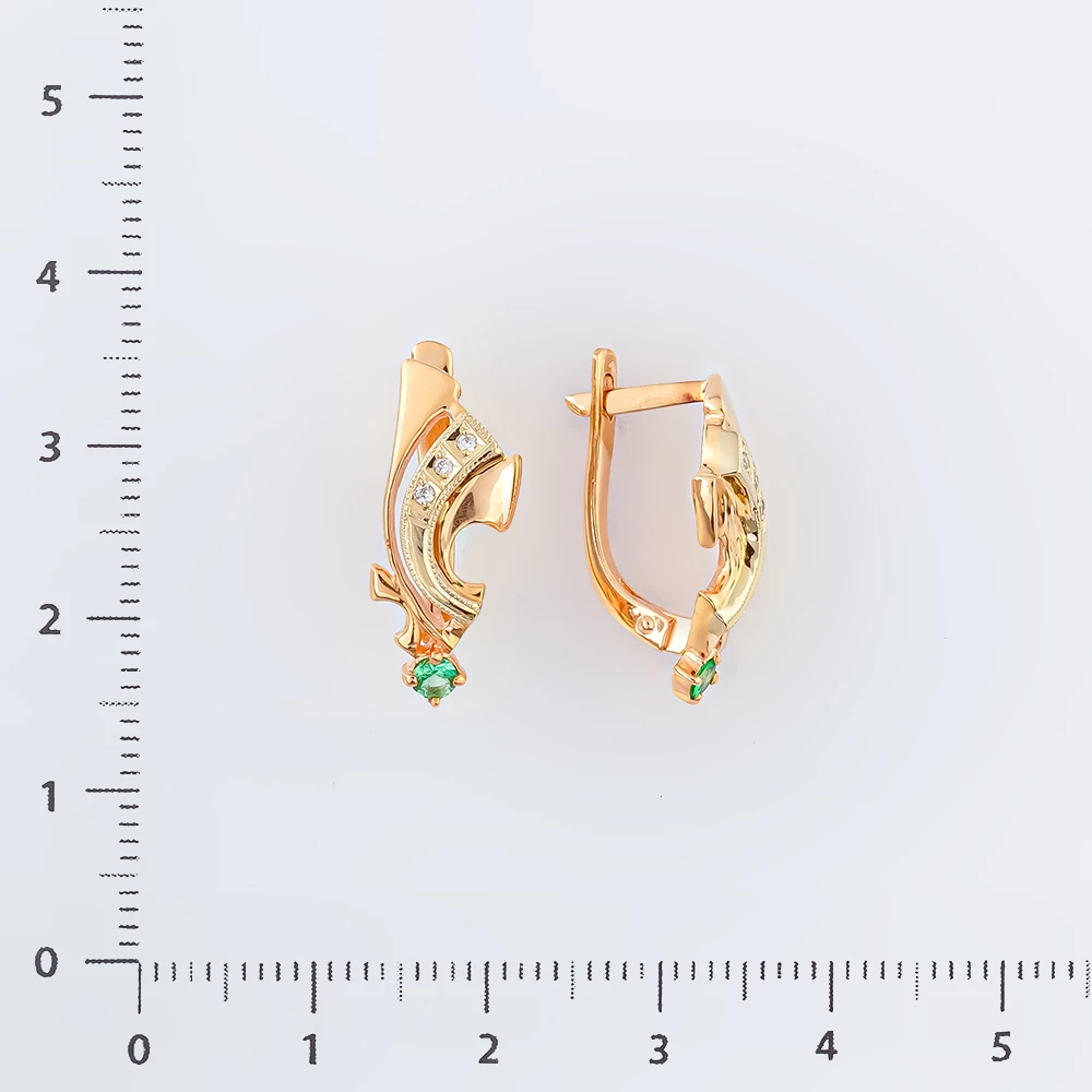Серьги с изумрудом из красного золота 585 пробы