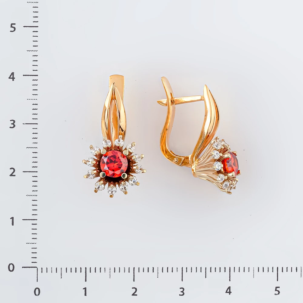 Серьги с фианитом из красного золота 585 пробы