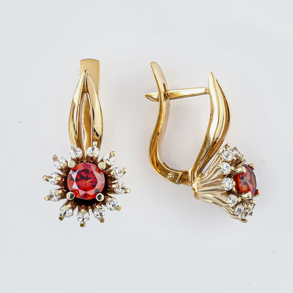 Серьги с фианитом из красного золота 585 пробы