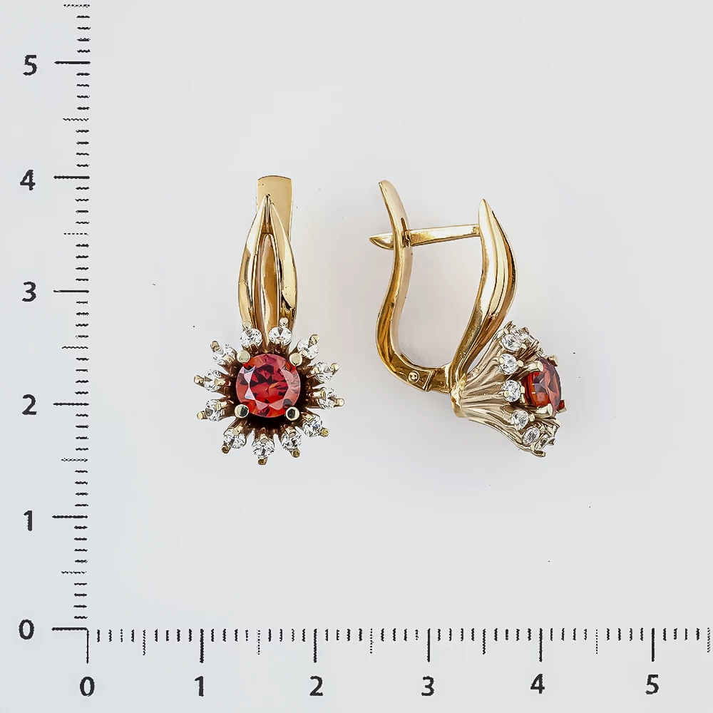 Серьги с фианитом из красного золота 585 пробы