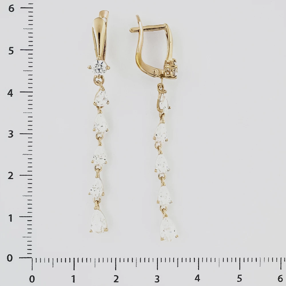 Серьги с фианитом из красного золота 585 пробы