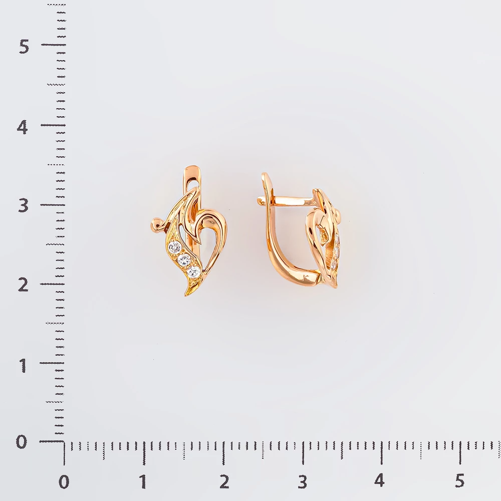 Серьги с фианитом из красного золота 585 пробы