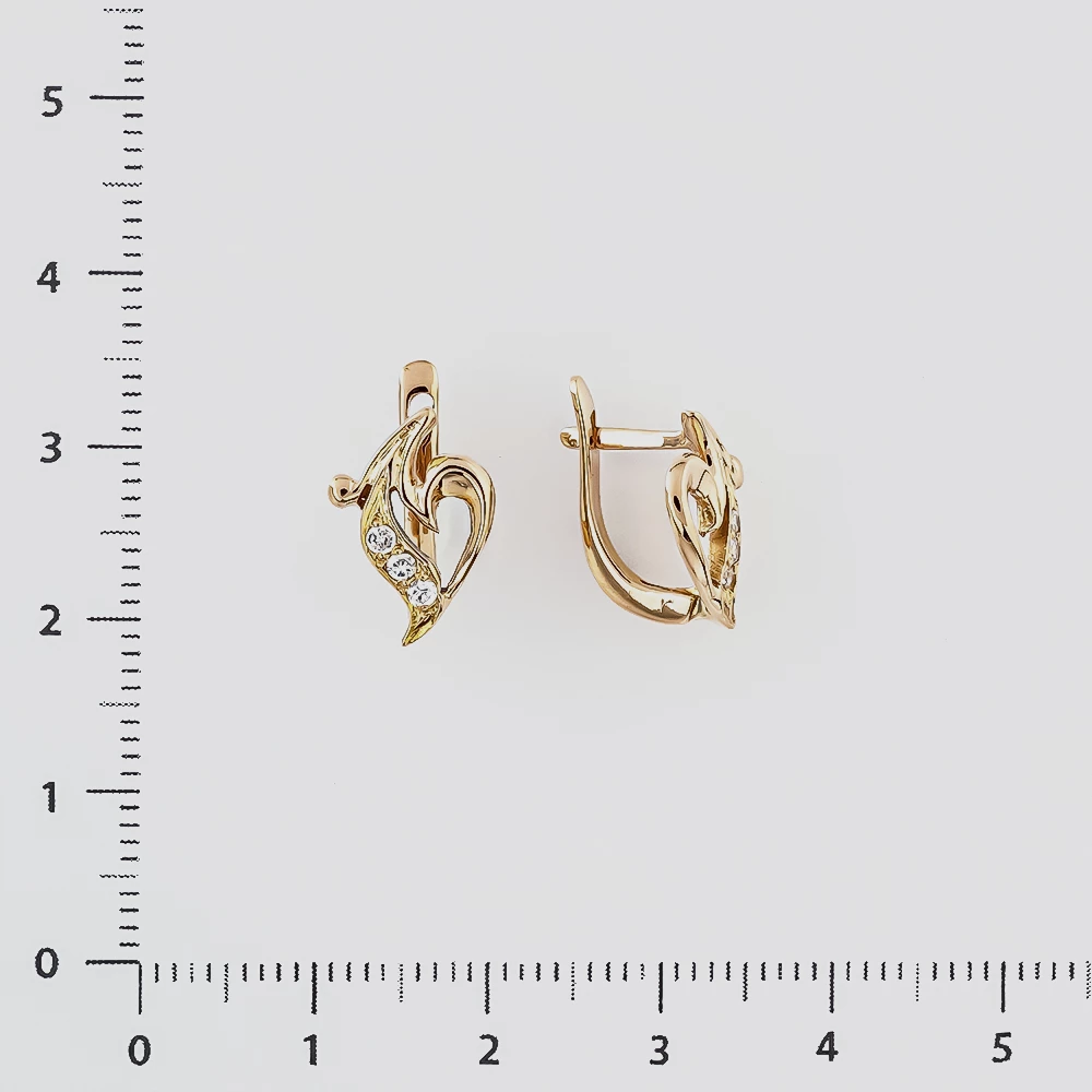 Серьги с фианитом из красного золота 585 пробы