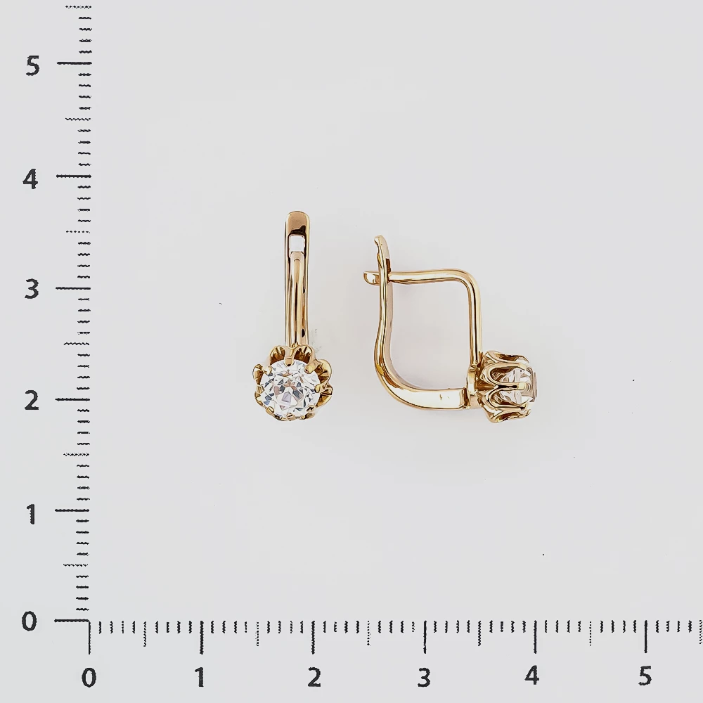 Серьги с фианитом из красного золота 585 пробы