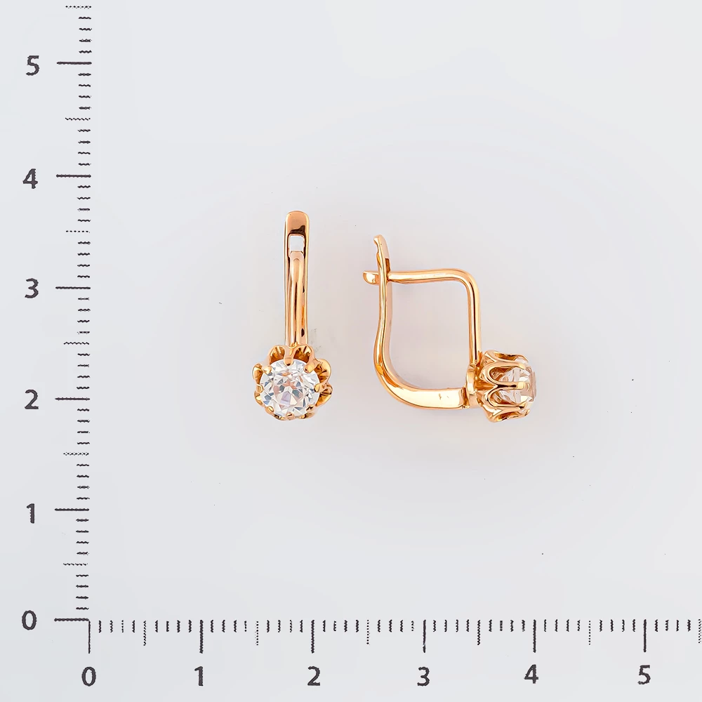 Серьги с фианитом из красного золота 585 пробы