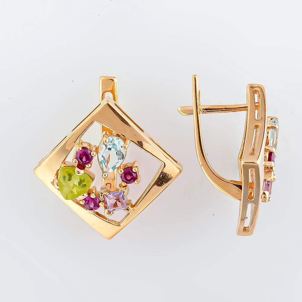 Серьги с хризолитом из красного золота 585 пробы