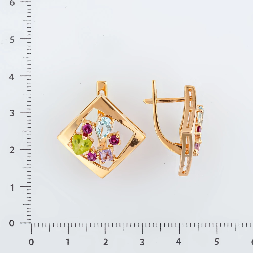 Серьги с хризолитом из красного золота 585 пробы