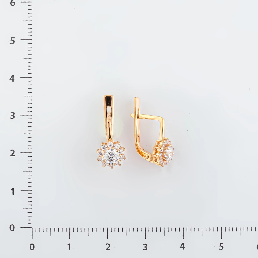 Серьги с фианитом из красного золота 585 пробы