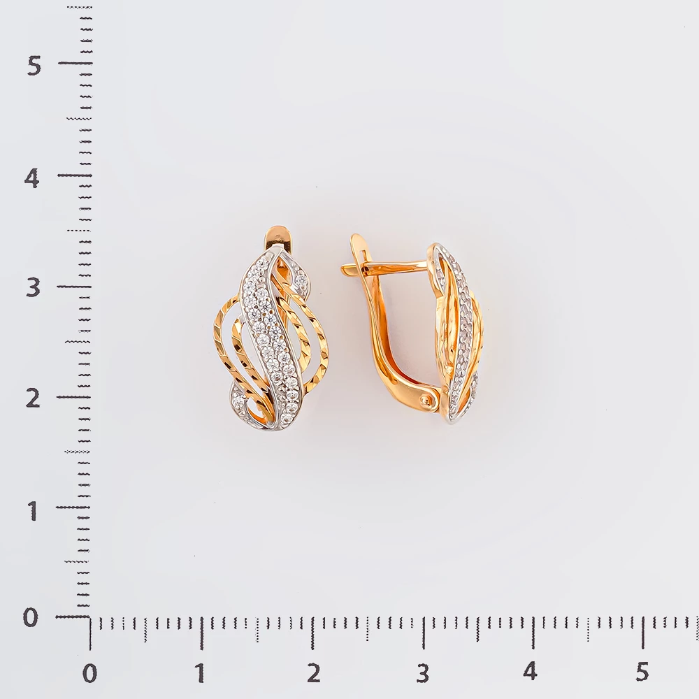 Серьги с фианитом из красного золота 585 пробы