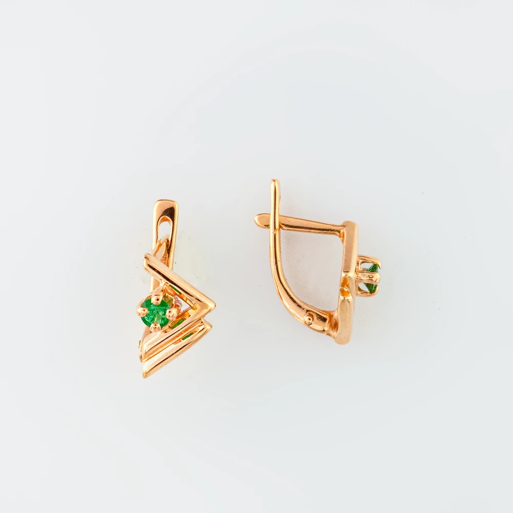 Серьги с изумрудом из красного золота 585 пробы