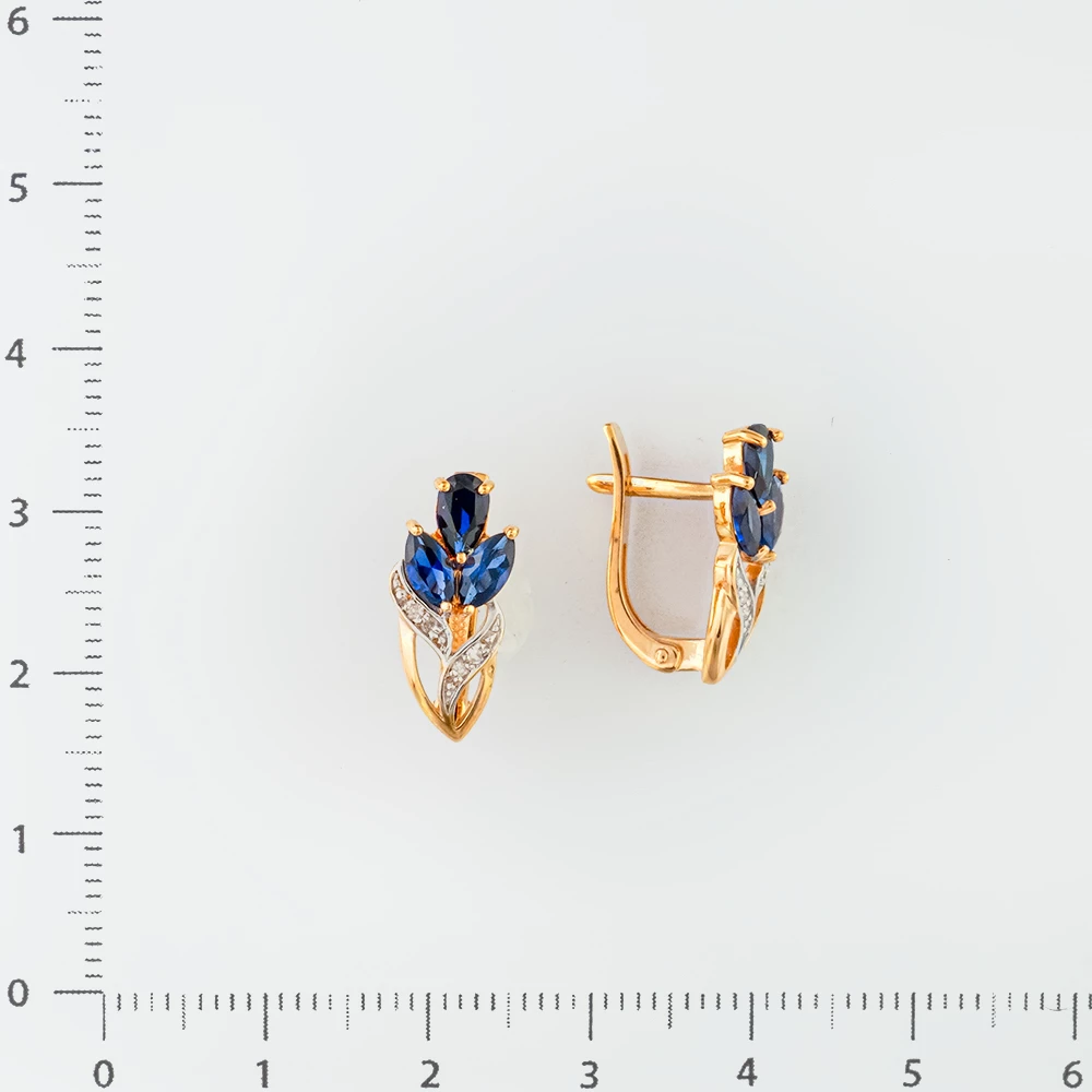 Серьги с сапфиром синтетическим из красного золота 585 пробы
