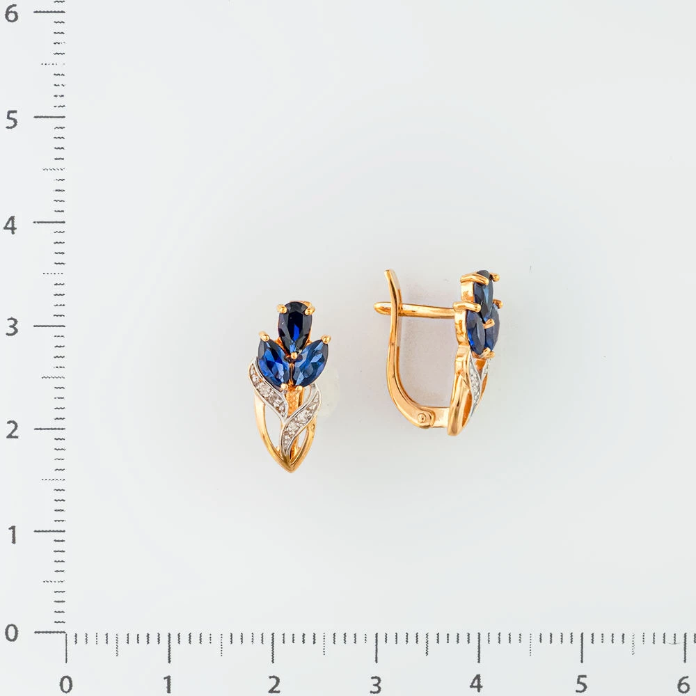Серьги с сапфиром синтетическим из красного золота 585 пробы