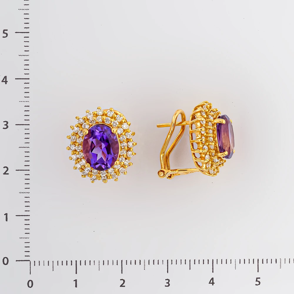 Серьги с аметистом из желтого золота 750 пробы