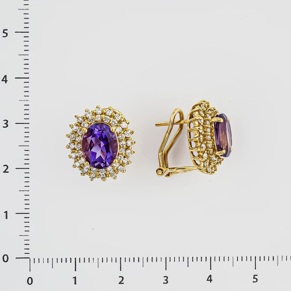 Серьги с аметистом из желтого золота 750 пробы