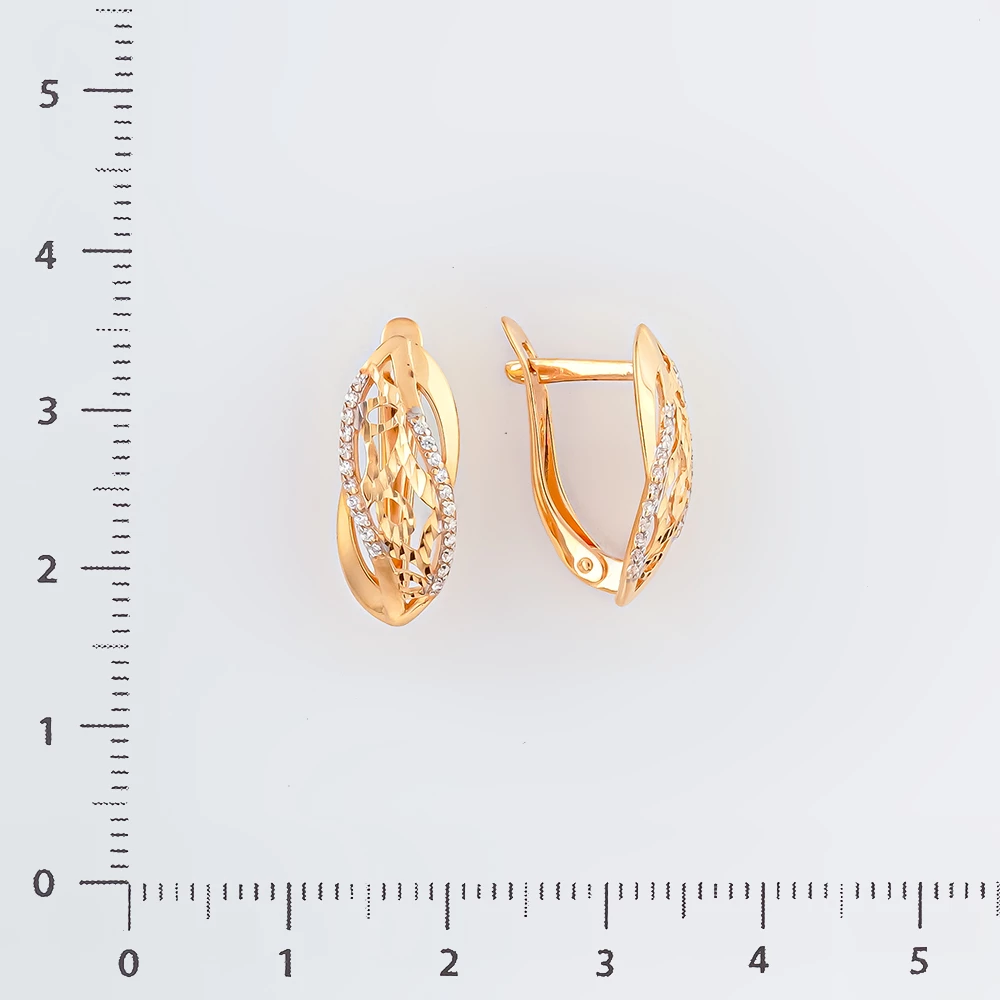 Серьги с фианитом из красного золота 585 пробы