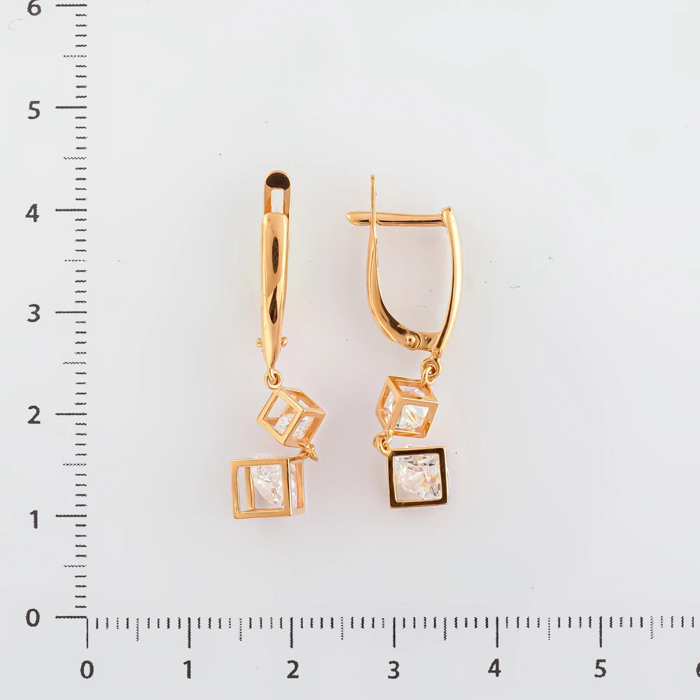 Серьги с фианитом из красного золота 585 пробы