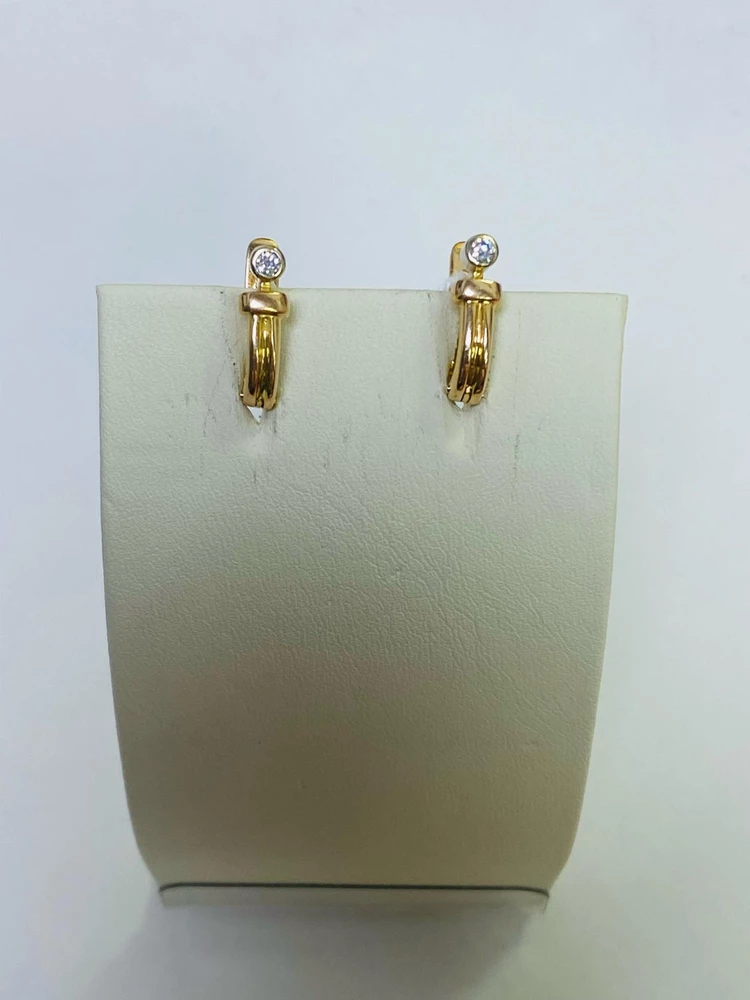 Серьги с фианитом из красного золота 585 пробы