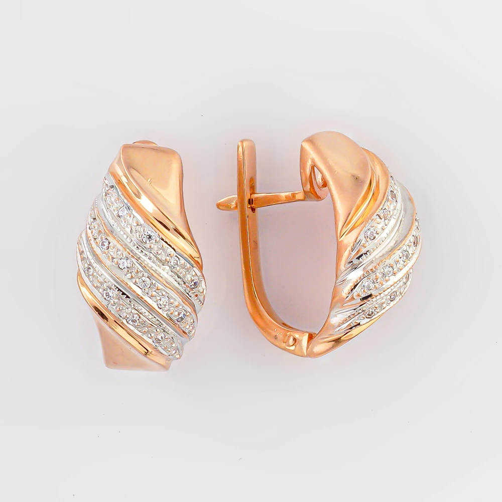 Серьги с фианитом из красного золота 585 пробы