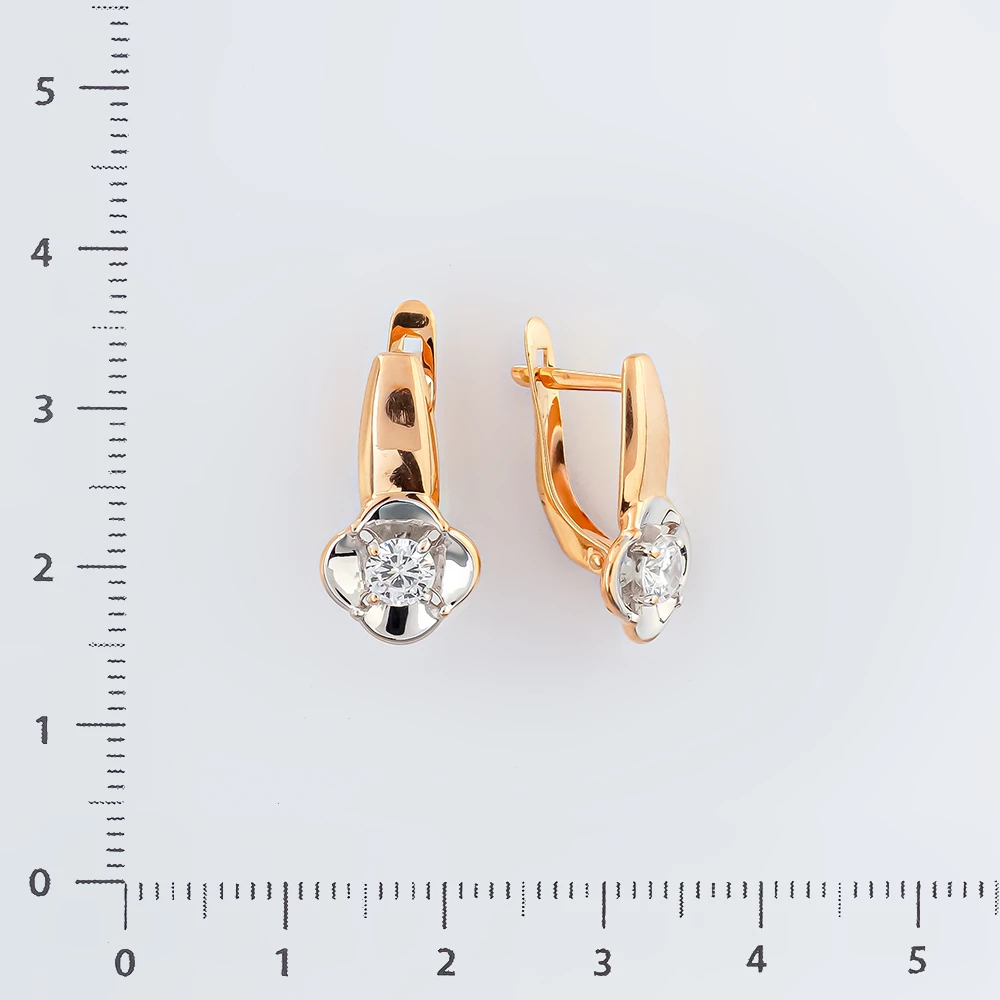 Серьги с фианитом из красного золота 585 пробы