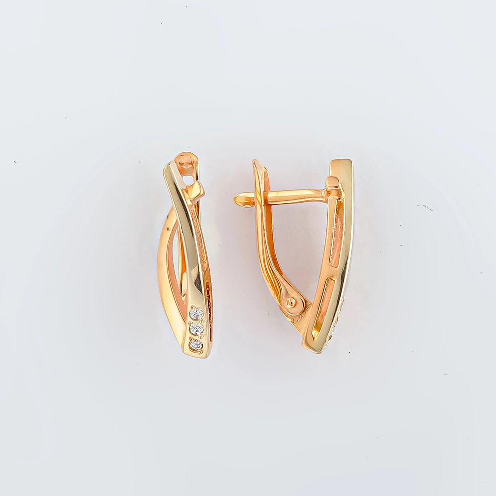 Серьги с фианитом из красного золота 585 пробы