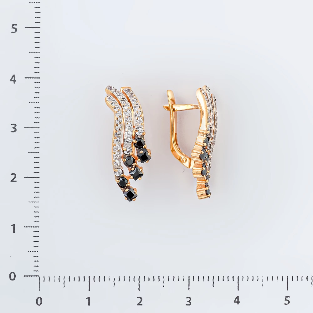 Серьги с фианитом из красного золота 585 пробы