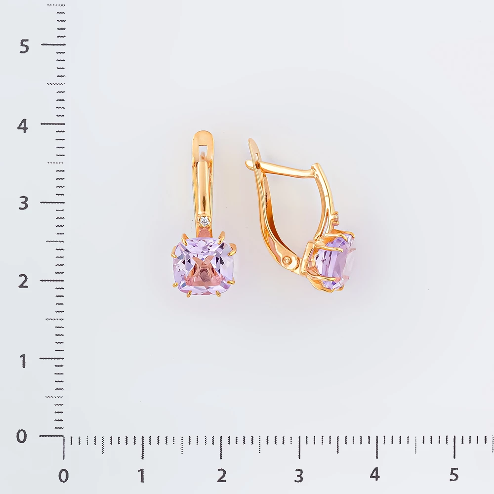 Серьги с аметистом из красного золота 585 пробы