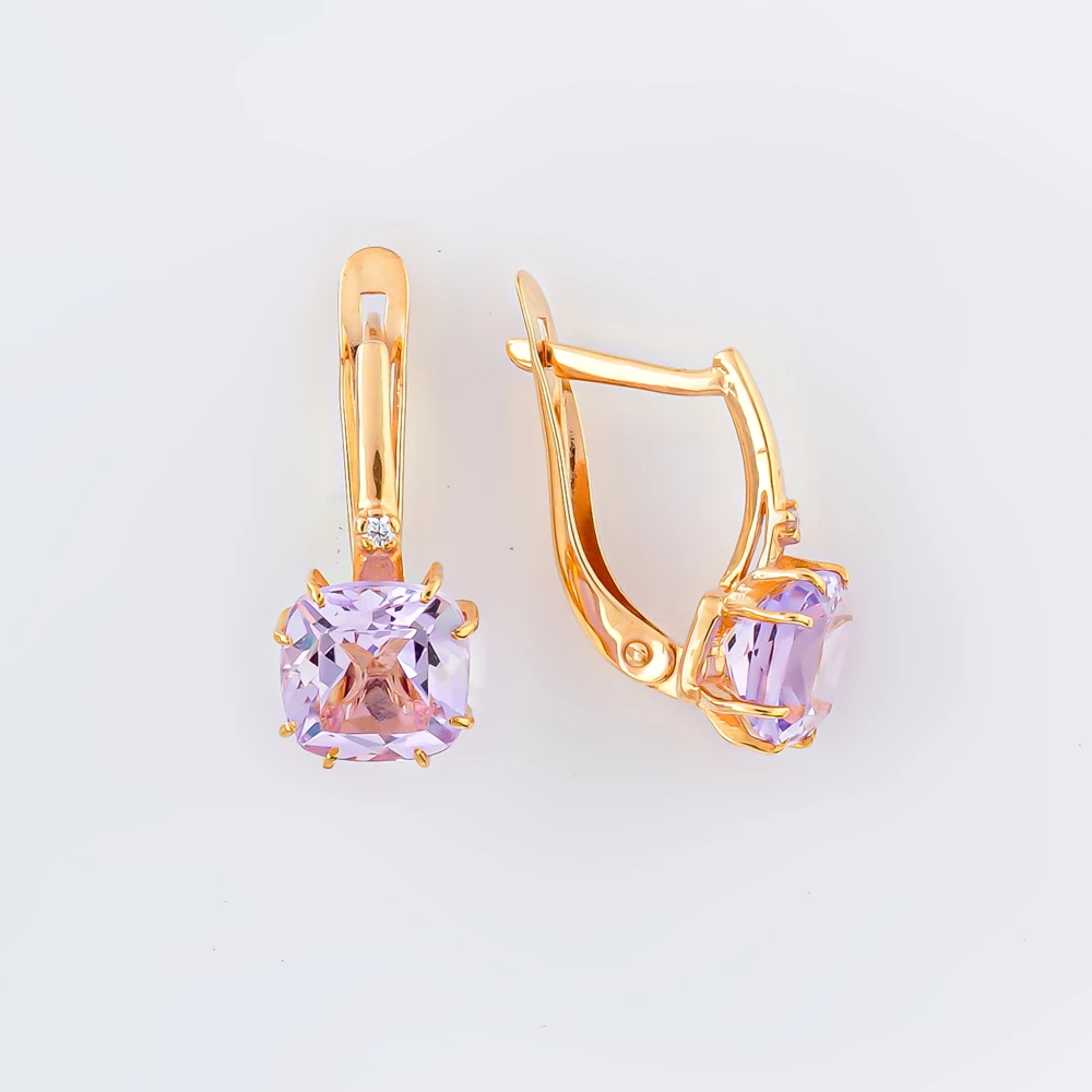 Серьги с аметистом из красного золота 585 пробы