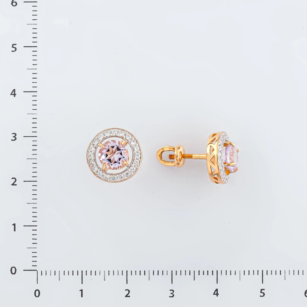 Серьги с аметистом из красного золота 585 пробы
