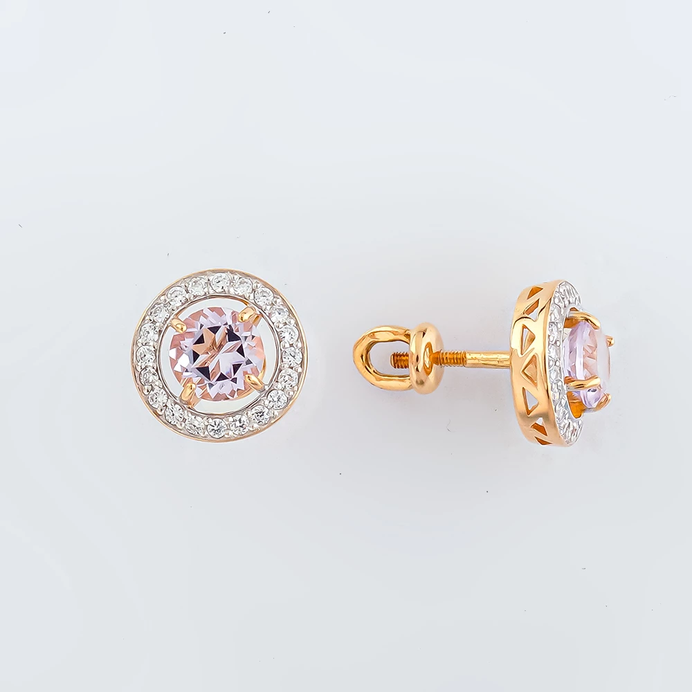 Серьги с аметистом из красного золота 585 пробы