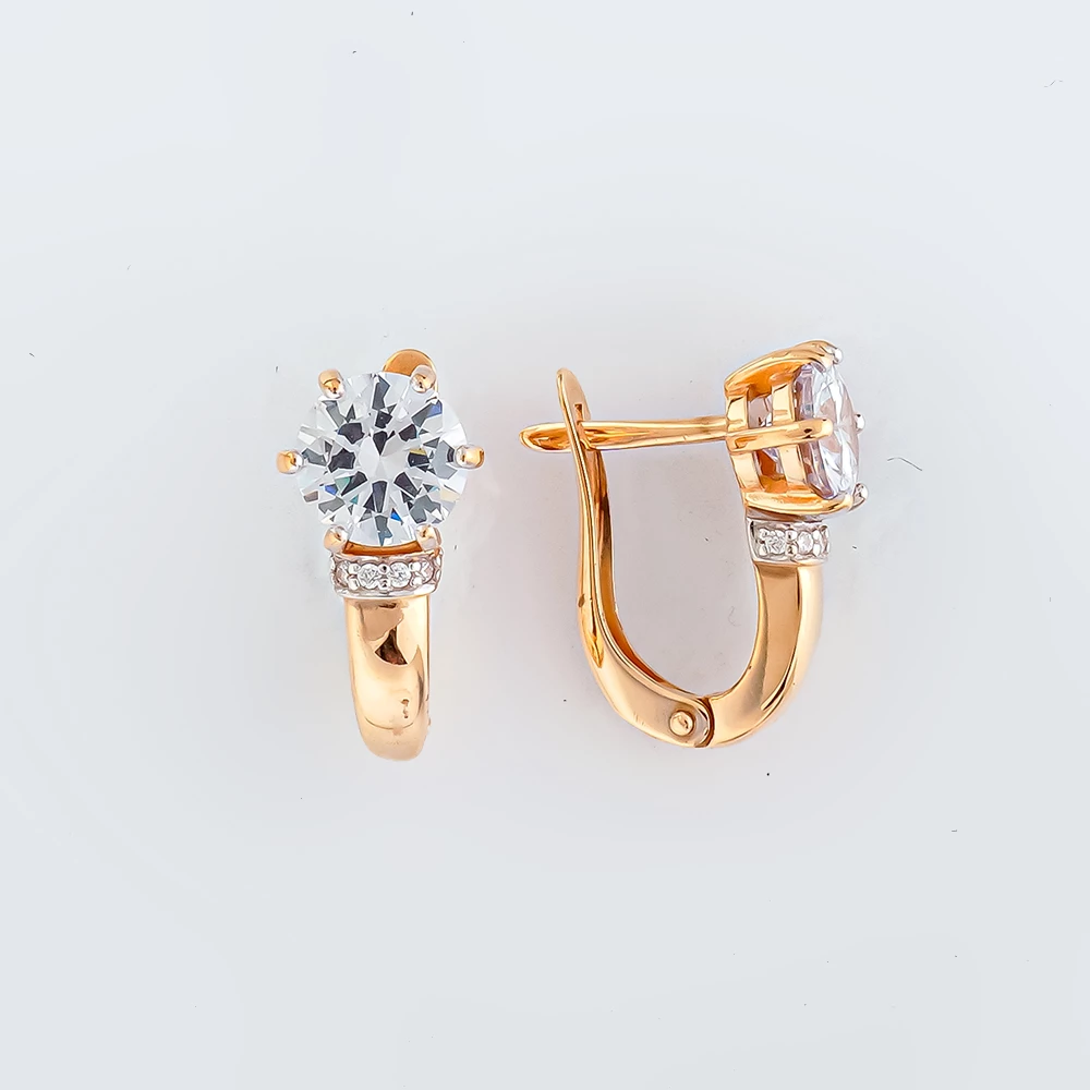 Серьги с фианитом из красного золота 375 пробы