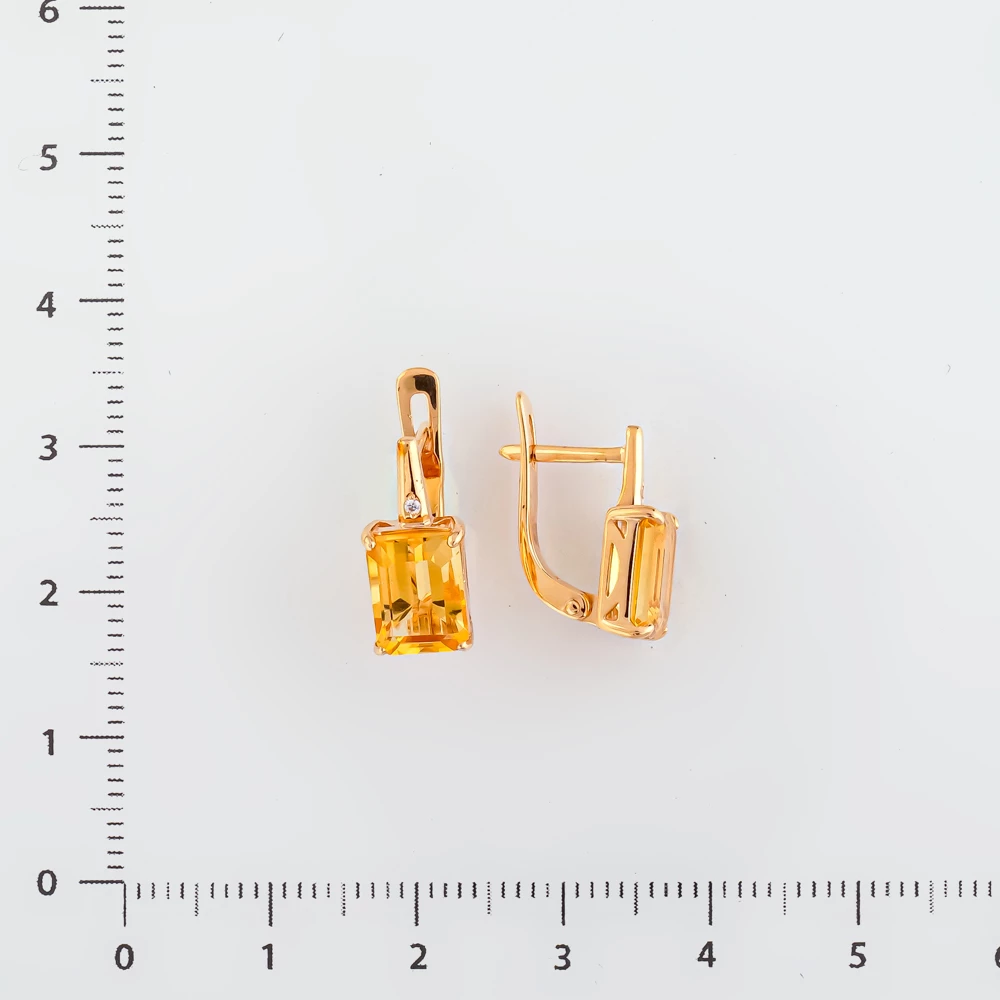 Серьги с цитрином из красного золота 585 пробы
