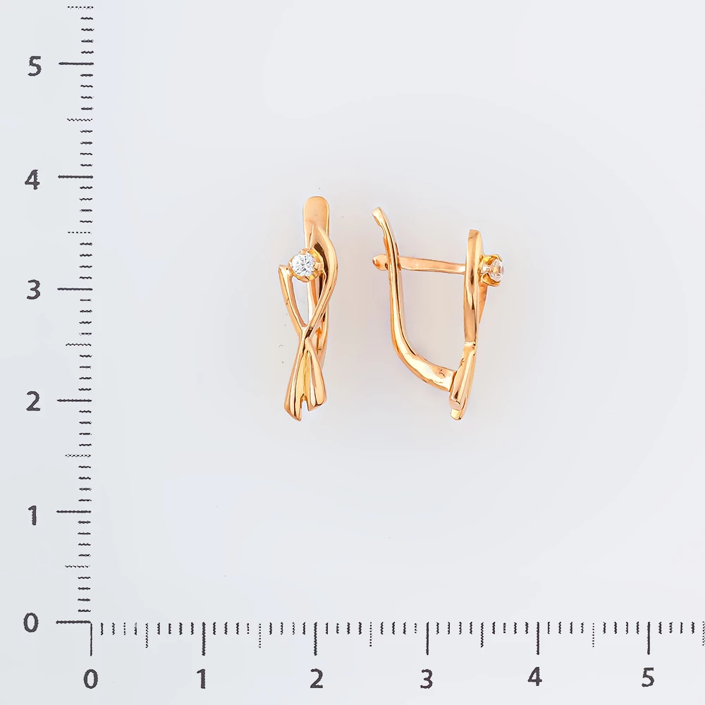 Серьги с фианитом из красного золота 585 пробы