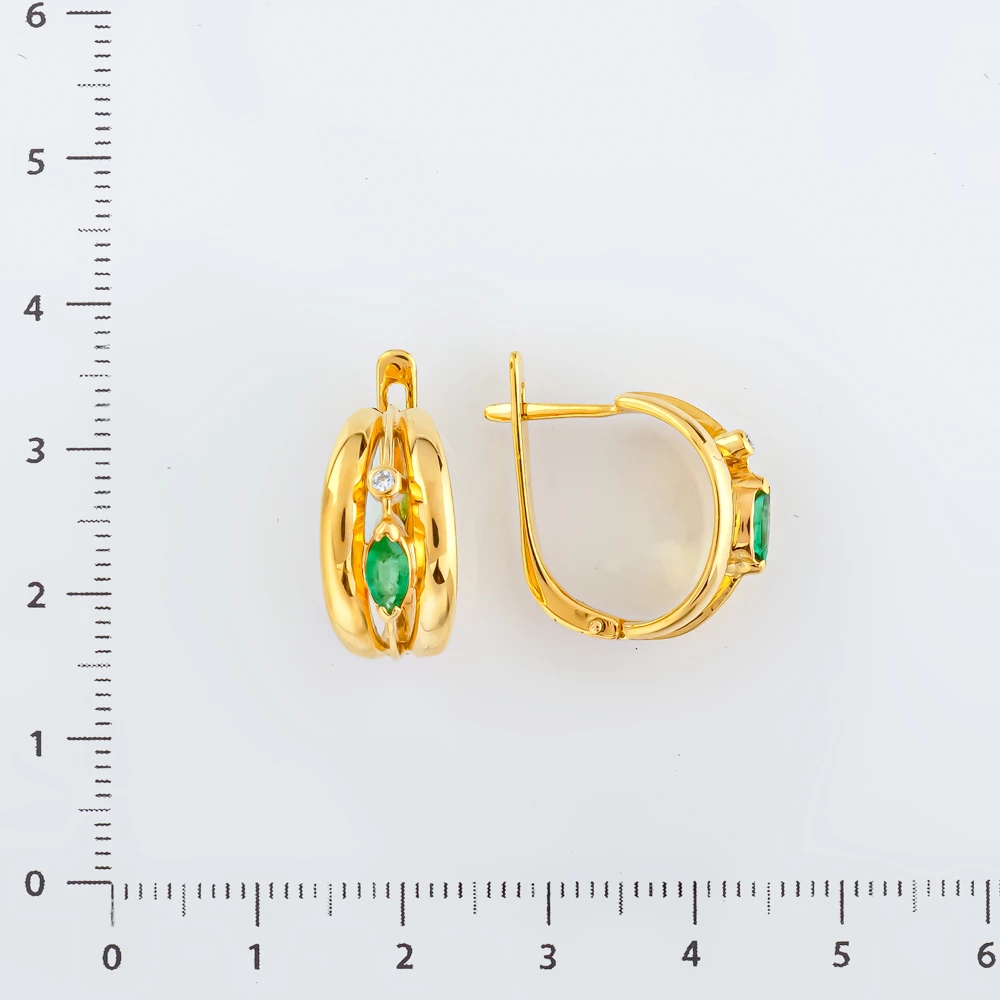 Серьги с изумрудом из желтого золота 750 пробы
