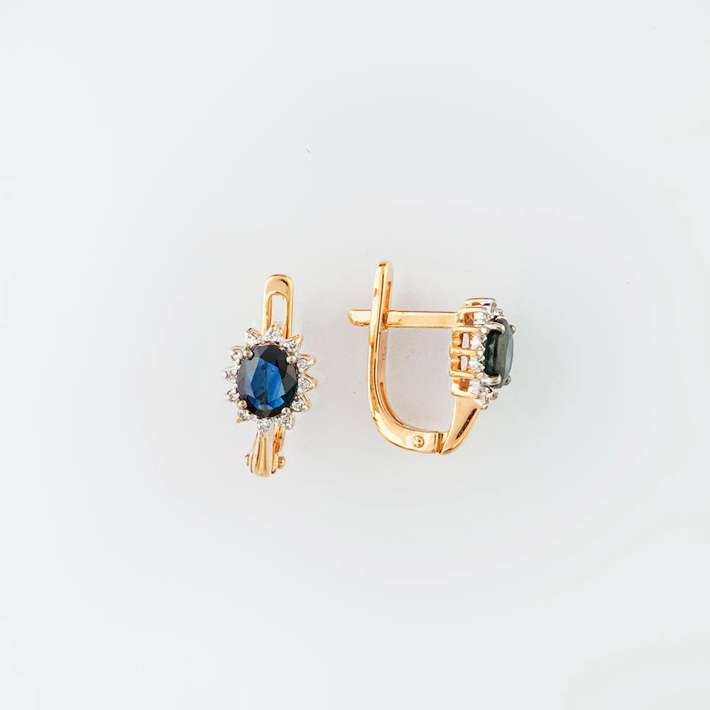 Серьги с сапфиром из красного золота 585 пробы